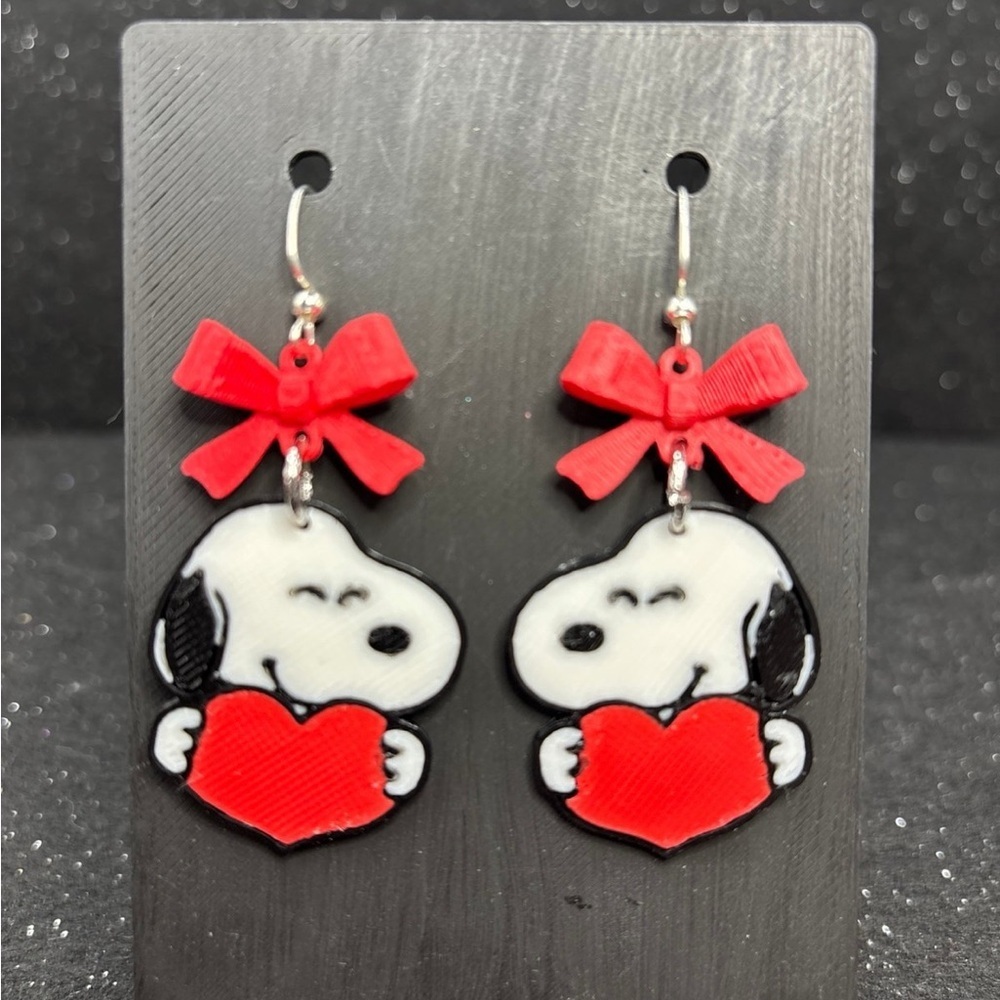 Snoopy Earrings with Red Bows